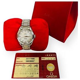 Omega Orologio da donna Seamaster Aqua Terra in acciaio con quadrante in madreperla e diamanti