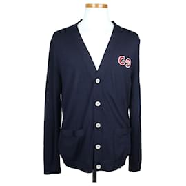 Strickjacke mit besticktem GG-Logo Navy - Gucci