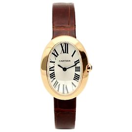 Cartier Kleine Uhr mit Armband aus roségoldfarbenem Leder
