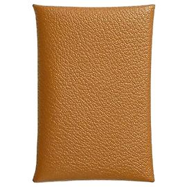Hermès Kartenetui aus Kalbsleder Caramel