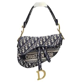 Dior Tracolla per borsa saddle in jacquard blu con ricami obliqui