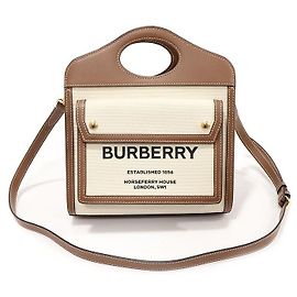 Burberry Mini Tote de bolsillos en lona de dos tonos y cuero marrón malta natural