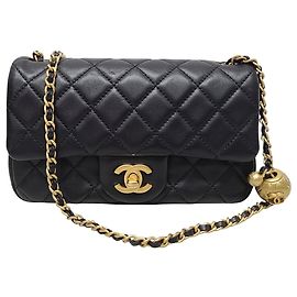 Chanel Mini Classic Goldball New in agnello nero placcato oro