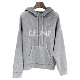 Grauer Strick-Kapuzenpullover aus Rippwolle - Céline