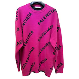 Maglia oversize rosa con loghi multipli (XS) - Balenciaga