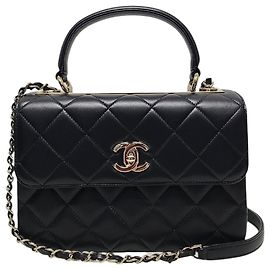 Chanel Pelle d'agnello nero oro champagne Trendy CC piccolo interno Chip