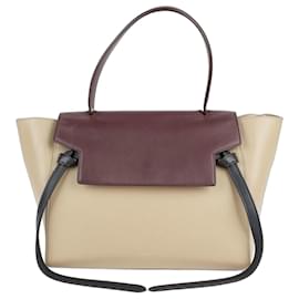 Burgunderfarbener zweifarbiger Leder-Tote und Schultertasche - Céline