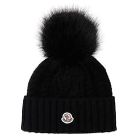 Kaschmir-Beanie mit Fuchsfell-Bommel - Moncler