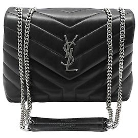 Saint Laurent Borsa a tracolla Monogram Loulou Small in nero con finiture argentate