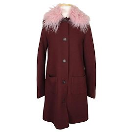 Fendi Cappotto decorativo in lana e cashmere bordeaux per junior con eco pelliccia, anni