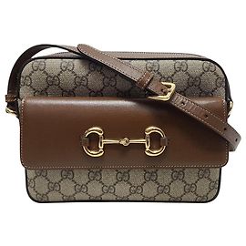 Gucci Piccola borsa a tracolla GG Supreme Horsebit marrone