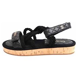 Chanel Damen-Sandalen aus Tweed mit goldenem CC-Logo und Kordel-Klettverschlussriemen