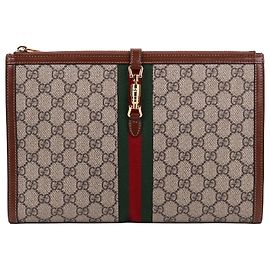 Gucci Clutch New Jackie in tela GG con finiture dorate