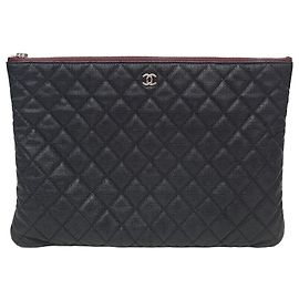 Chanel Clutch Classic Large in Caviar Nero Argentato con Chip Interno