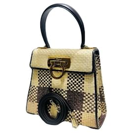 Salvatore Ferragamo Iconica borsa tote in rafia Gancini con manico e tracolla