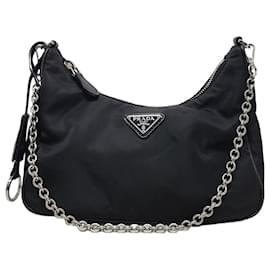Prada Borsa Hobo in Re-Nylon con Logo Triangolo Argento Nero Re-Edition