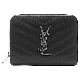 Kompakter Matelassé Monogram Geldbeutel Schwarz Silber - Saint Laurent