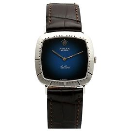 Rolex Orologio Cellini Cellini da uomo in pelle Quadrante Ombré Blu Oro Bianco Manuale