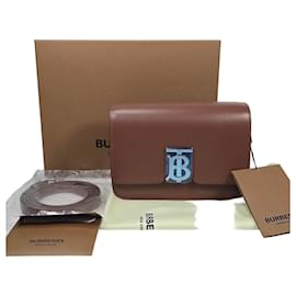 Borsa a tracolla in pelle marrone con logo TB - Burberry
