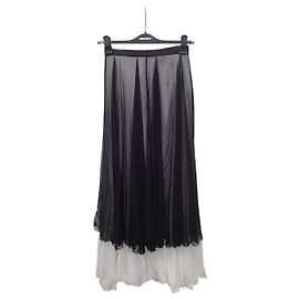 Louis Vuitton Falda de seda fluida bicolor blanco y negro con volantes