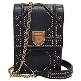 Mini borsa a tracolla Diorama Vertical con catena e dettagli dorati Dark Navy