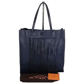 Tod's Borsa a tracolla media in pelle blu navy con decorazione con nappa