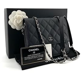 Chanel Mini borsa a tracolla WOC in caviar opaco argento