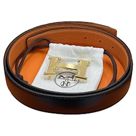 Reversibler Gürtel Schwarz/Matt Gold Orange - Hermès