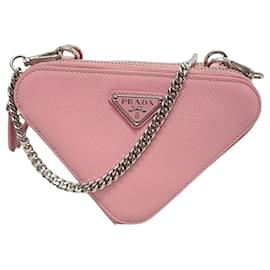 Mini borsa a tracolla triangolare in pelle Saffiano rosa - Prada
