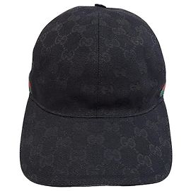Gucci Cappellino in tela GG Canvas nero con motivo Web