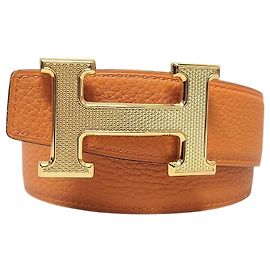 Hermès Cintura reversibile con fibbia Noir Orange in pelle di vitello Togo