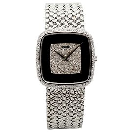 Piaget Orologio Tradition Hawk Eye in oro bianco misura Medium da uomo, pavé di onice, vintage, manuale
