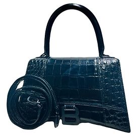 Balenciaga Bolsa Tote Hourglass XS Preta com relevo de crocodilo Pequena bolsa de alça superior