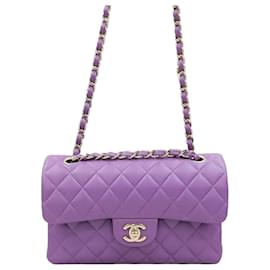 Chanel Nuova Borsa a Spalla Classic Piccola Viola Oro Champagne