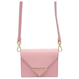Portacarte a tracolla in pelle Saffiano rosa - Prada