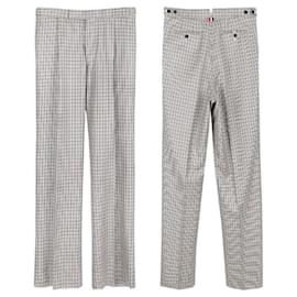 Thom Browne Pantalones de lana con estampado pata de gallo y pestañas laterales para hombre (Multi)