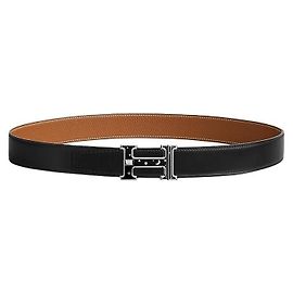 Hermès Day Night Reversible Belt Buckle Reversible Leather Strap Black Gold
