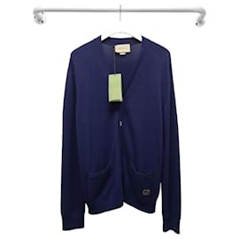 Gucci Navy GG bestickter Logo-Kaschmir-Cardigan