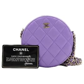 Chanel Mini borsa a tracolla e borsa crossbody Tambourine rotonda in caviar classico viola