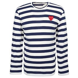 Comme Des Garcons Langarm-T-Shirt mit roten Applikationen, Strassstreifen AX (Unisex)