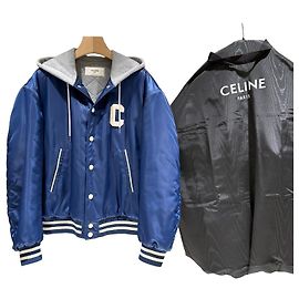 Céline Giacca Bomber Oversized in Teddy Blu Navy con Cappuccio