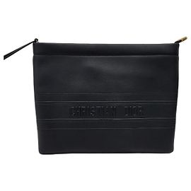 Dior Logo Black Leather Clutch Bag