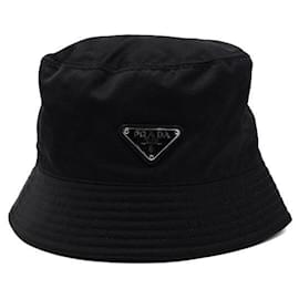 Cappello Bucket in Rinylon con logo a triangolo Nero - Prada