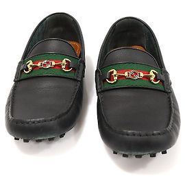 Gucci Mocassino da guida da uomo in pelle nera con morsetto a cavallo WEB dorato