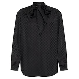 Camisa de crepe de seda con lazo en el cuello GG stamp: ZAISQ - Gucci