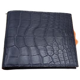 Hermès Portafoglio Wani in coccodrillo blu navy
