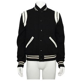 Saint Laurent Woll-Bomberjacke Schwarz und Weiß Teddy für Herren