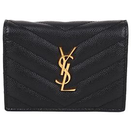 Saint Laurent Cartera negra con baño de oro YSL