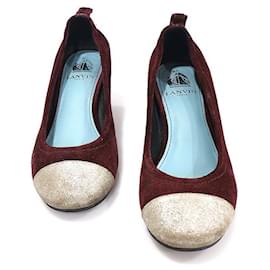 Burgunderfarbene Ballerina-Pumps aus Wildleder mit Cap Toe - Lanvin