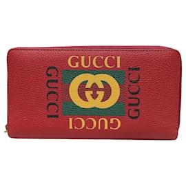 Cartera larga de cuero con logotipo Red Box impreso y cremallera - Gucci